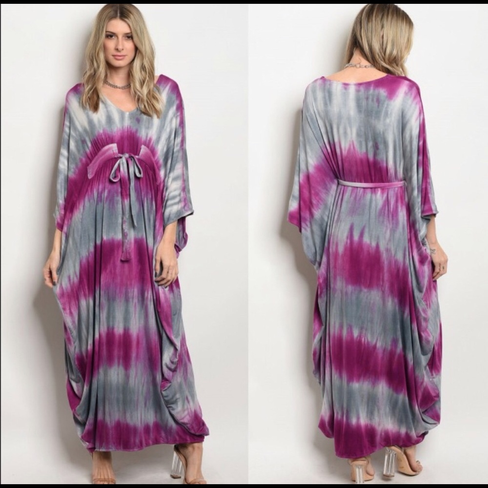 💕Fuchsia/grey tie dye maxi dress.